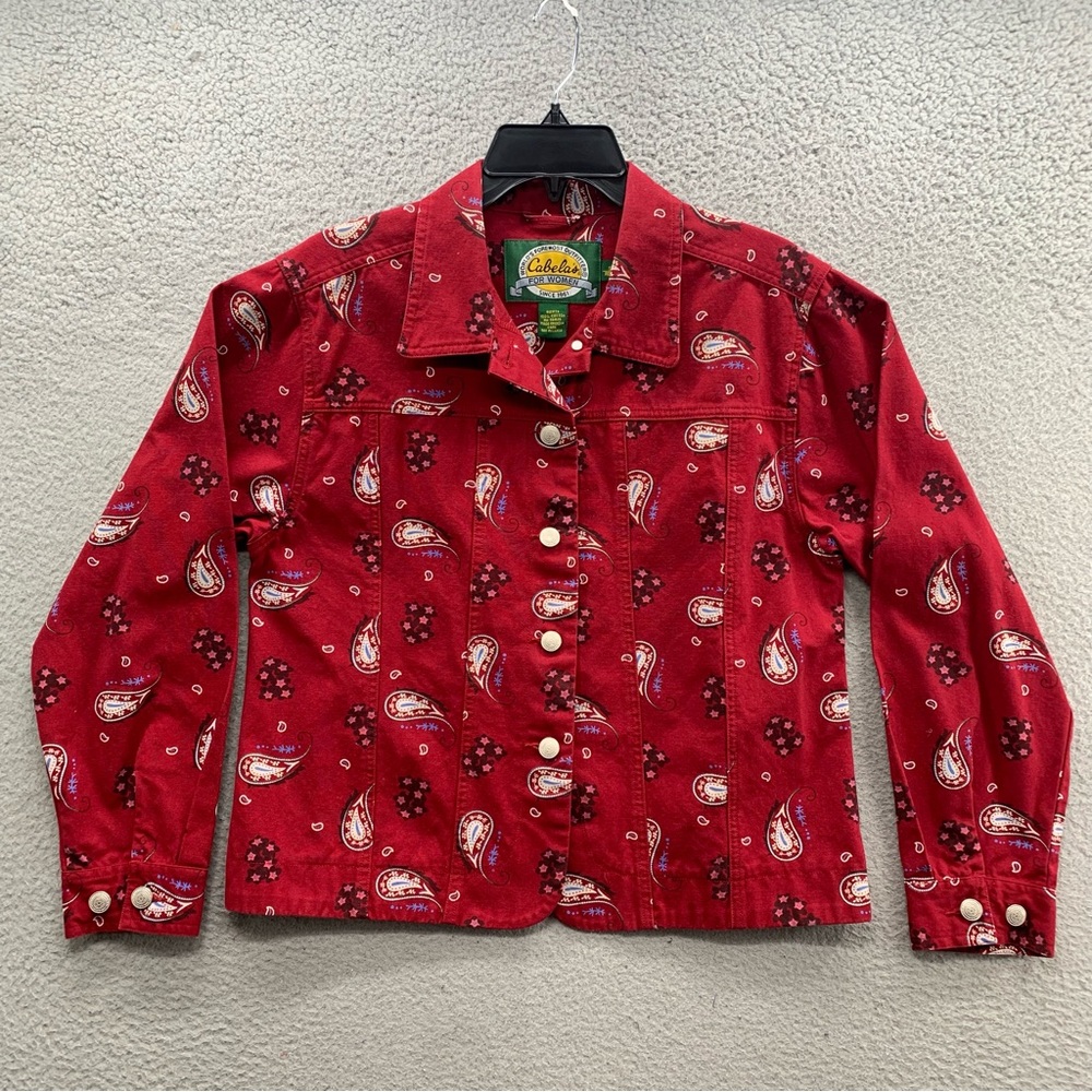 VTG Cabela's Women's Western Paisley Bandana Trucker Blazer Jacket Canvas Size S